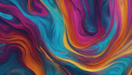 Obraz premium Visuals of cascading streams of colorful fluid, blending and mixing as they flow across a dynamic background of contrasting hues ULTRA HD 8K