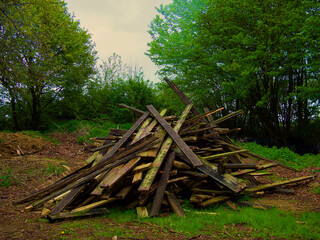 Fototapeta premium Bonfire planks of wood for burning pile