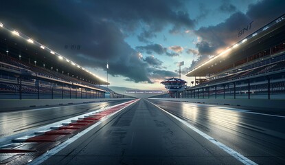 a race track with a cloudy sky