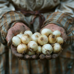 hands hold fresh harvested onions 