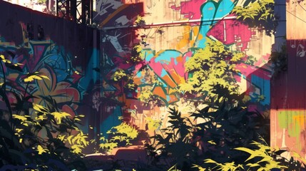 Doodle Style Modern Nature Environment with Graffiti Backdrop Background Wallpaper