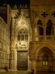 Doges Palace Porta della Carta at night, Venice