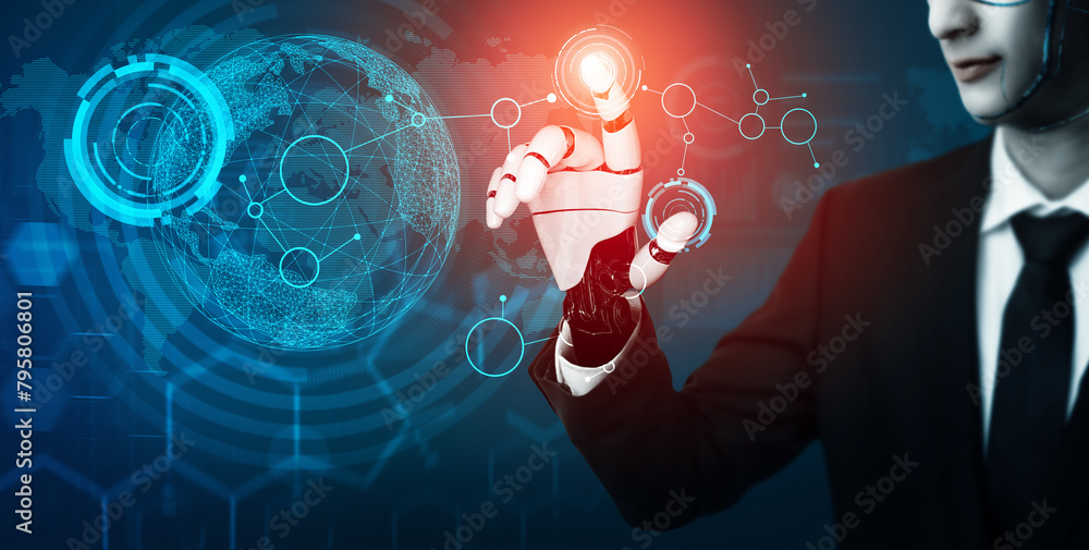 Poster mlb 3d rendering futuristic robot technology development, artificial intelligence ai, and machine le