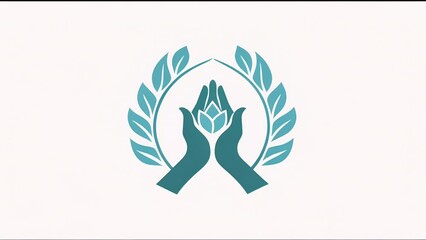 Logo of blue hands holding an unopened lotus flower for a wellness, massage, spirituality or healing center