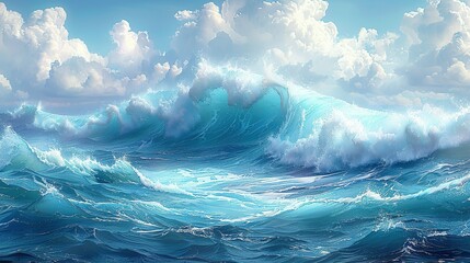 Close-Up Rush: Illustration Showcasing the Strength of Blue Sea Waves