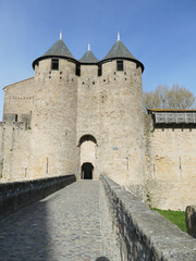 Towers and walls of the medieval citadel of Carcassonne .