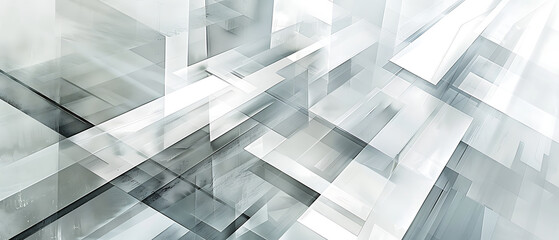 an abstract design composed of overlapping and intersecting white and grey rectangles