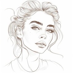 Detailed Line Art Portrait of a Woman with Soft Skin Tones