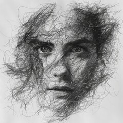 Obraz premium Emotionally Charged Pencil Doodle Portrait in Vince Low Style: A Study of Texture and Gesture