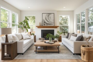 Obraz premium Living room architecture furniture fireplace.