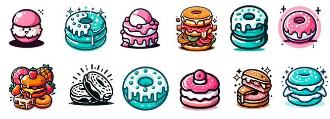 Cartoon donuts icon set. Vector illustration of fast food.