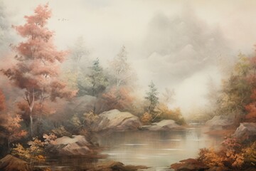 Obraz premium Landscapes painting outdoors nature.