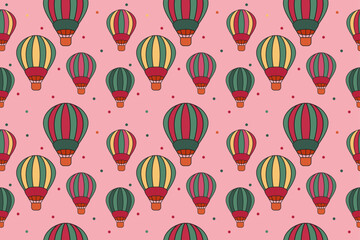 Seamless pattern with hot air balloon outline on pink background