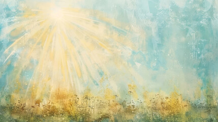 Obraz na płótnie Canvas Radiant sunlight beams over a textured field evoking a dreamy, retro atmosphere
