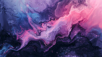 Abstract acrylic paint swirls in a cosmic color palette evoke a space nebula