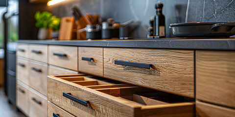 Closeup of kitchen drawers