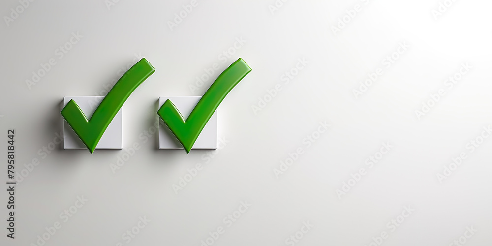 Poster two check marks green color in simple white squares