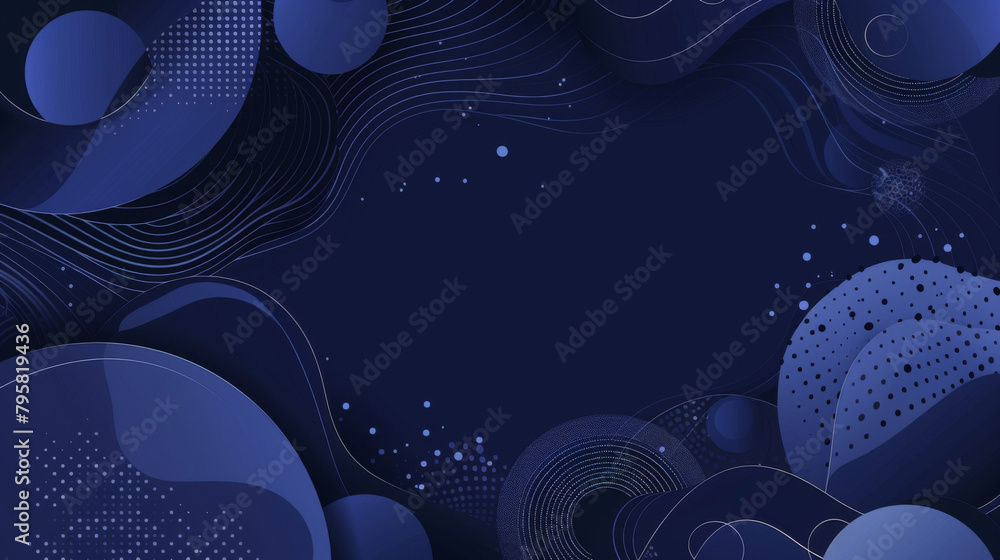 Poster modern blue abstract background with flowing waves and dotted halftone patterns