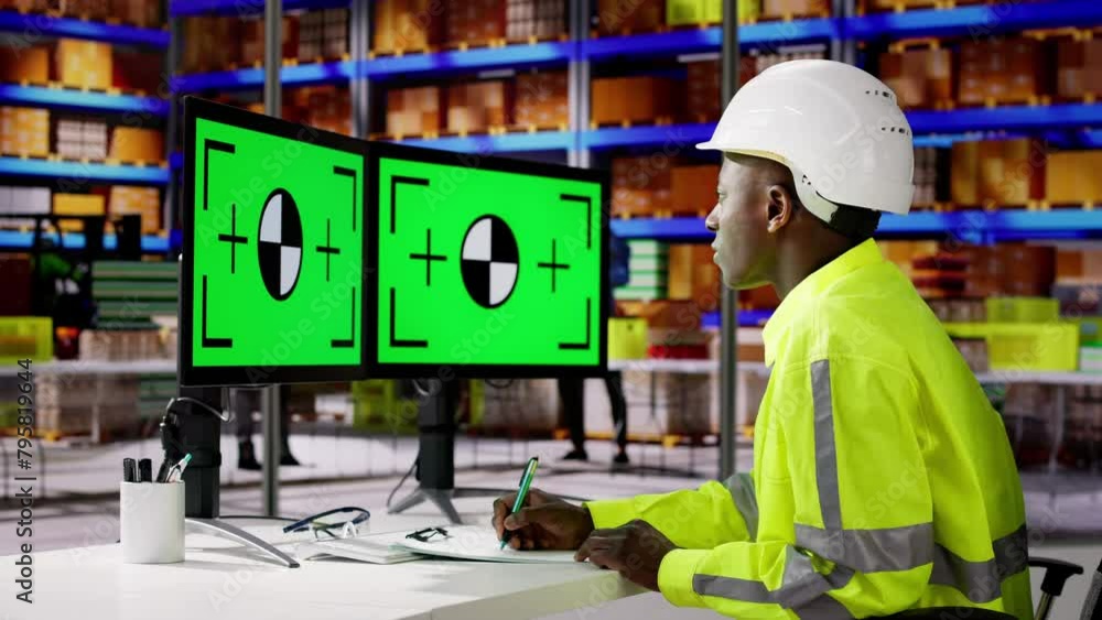 Aufkleber engineer using pc monitor with green screen