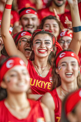 Turkish football soccer fans in a stadium supporting the national team, Ay-Yildizlilar
