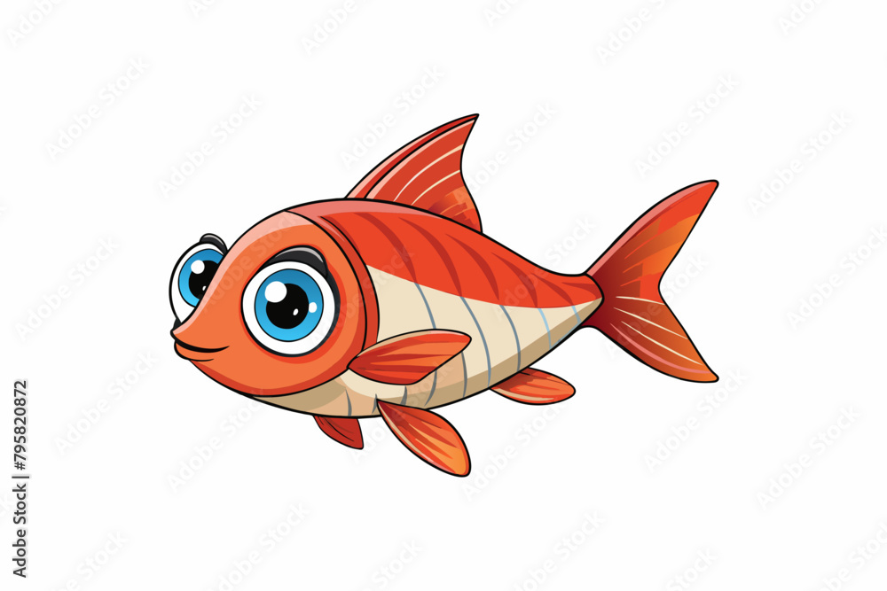 Wall mural cardinal tetra fish cartoon vector illustration