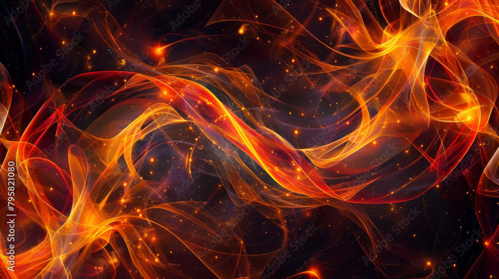Poster Vibrant abstract background with fiery waves and glowing particles