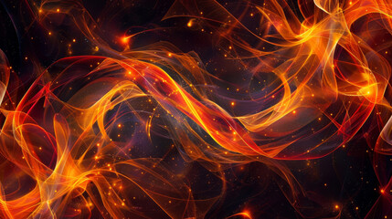 Vibrant abstract background with fiery waves and glowing particles - obrazy, fototapety, plakaty