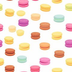 A display of colorful Macarons piled high, with different flavors represented by various pastel colors, seamless background, - obrazy, fototapety, plakaty