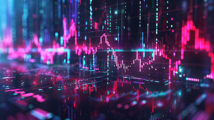 digital stock market data visualization with vibrant cyberpunk colors for financial analytics