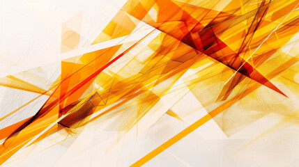 Digital abstract image featuring dynamic orange geometric shapes on a white background - obrazy, fototapety, plakaty