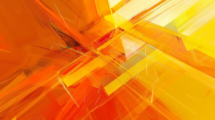 Dynamic composition of vibrant orange and yellow geometric shapes in abstract digital art - obrazy, fototapety, plakaty