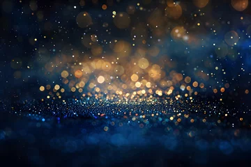 Deurstickers background of abstract glitter lights. gold, blue and black. de focused © Prasanth
