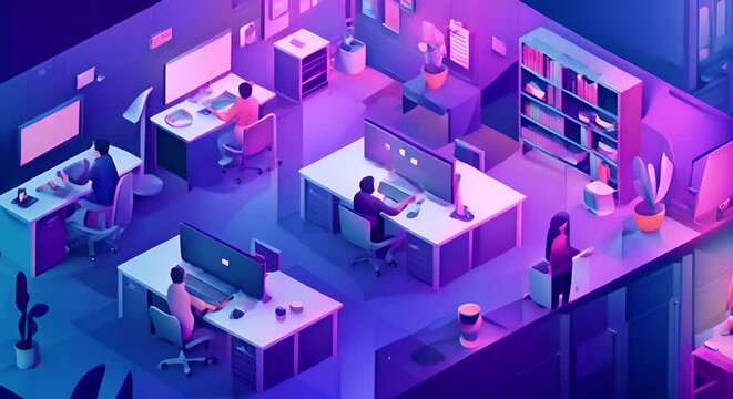 IT company and people working online , isometric view -