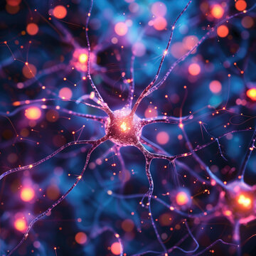 Concepto de funci&oacute;n cerebral, luces neuronales y tecnolog&iacute;a sobre IA.