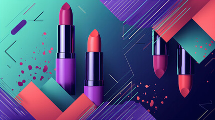 Red Lipstick on Abstract Background of Orange with Violet