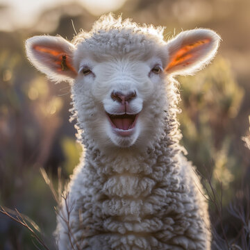 Oveja ri&eacute;ndose como loca ante la camara.