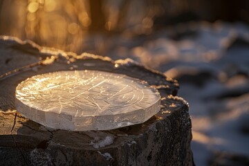 Frozen lake with glowing ice disc