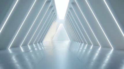 Modern corridor with glowing lines, minimalist design - obrazy, fototapety, plakaty