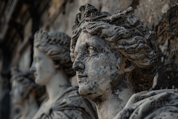 Weathered stone sculpture in a garden