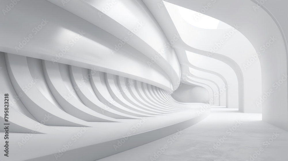 Aufkleber Futuristic white curved structure creating an abstract modern corridor with tone-on-tone hues