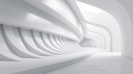 Futuristic white curved structure creating an abstract modern corridor with tone-on-tone hues - obrazy, fototapety, plakaty