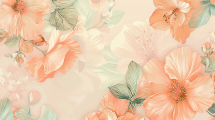 Soft pastel flowers and leaves on a seamless background - obrazy, fototapety, plakaty