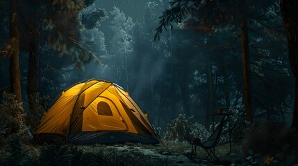 Tent in the forest at night  - Powered by Adobe