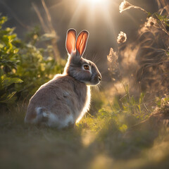 rabbit in the grass - obrazy, fototapety, plakaty