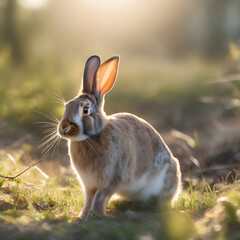 rabbit on the ground - obrazy, fototapety, plakaty