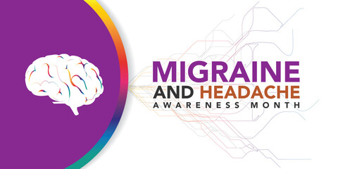 National Migraine and headache awareness month is observed every year in June. banner design template Vector illustration background design.