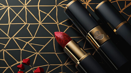 Luxury Red Lipsticks on Abstract Geometric Background: Beauty and Fashion