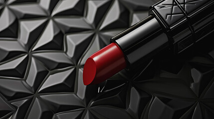 Luxury Red Lipsticks on Abstract Geometric Background: Beauty and Fashion