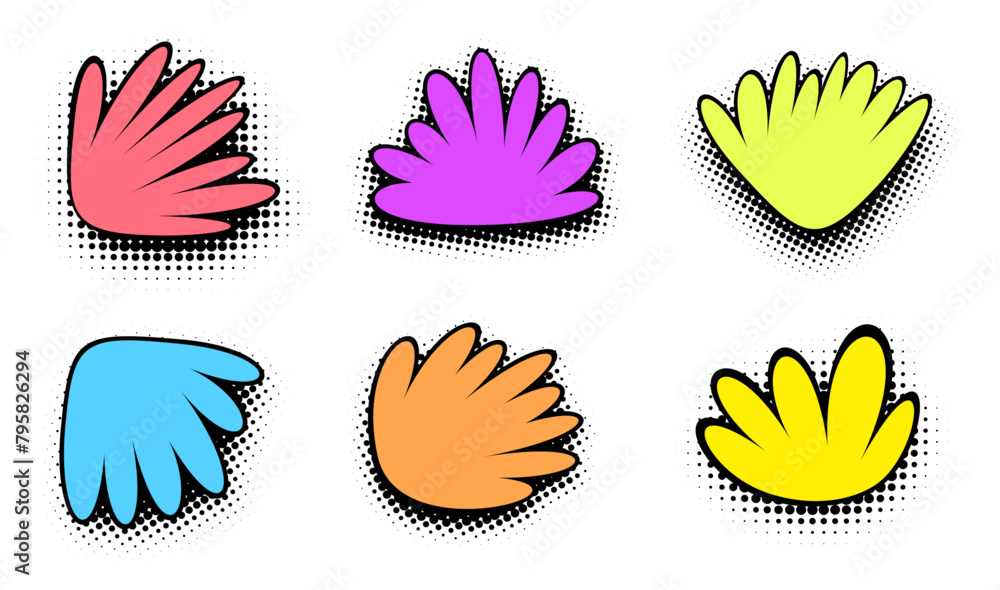 Poster a series of colorful halftone comic splash bubbles in an array of lively hues, perfect for accentuat