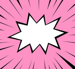 A white starburst framed by dynamic black lines, all set against a playful pink backdrop, evokes the energy of pop art explosions.